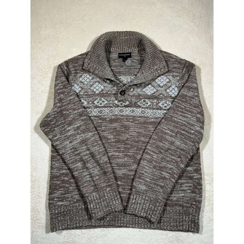Vintage Banana Republic Cotton Blend Size L Fair Isle Brown Nordic Winter